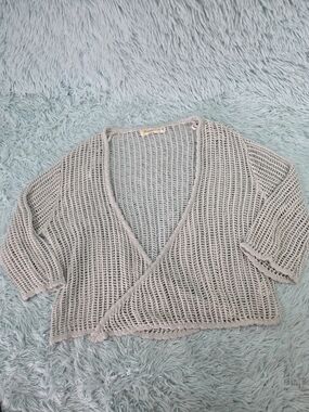 Ocean Drive Gray Open Knit Cropped Wrap Cardigan Sweater M